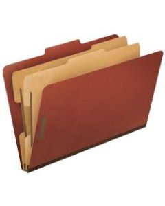 Pendaflex Pressboard Classification Folder, 2 Dividers, 6 Partitions, 2/5 Cut, 30% Recycled, Legal Size, Red, Box Of 10