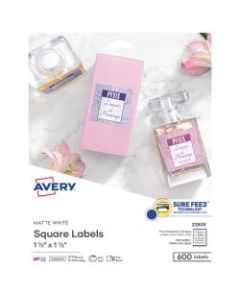 Avery Easy Peel TrueBlock Print-To-The-Edge Inkjet/Laser Labels, Square, 22805, 1 1/2in x 1 1/2in, Matte White, Pack Of 600