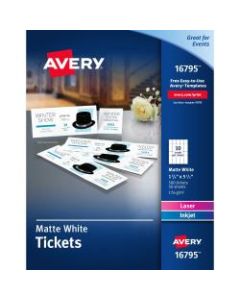 Avery Tear-Away Stubs Matte Printable Tickets - White - 500/Pack
