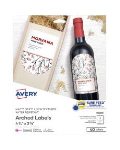 Avery Easy Peel Print-To-The-Edge Permanent Textured Arched Inkjet/Laser Labels, 22826, 3 1/2in x 4 3/4in, White, Pack Of 40