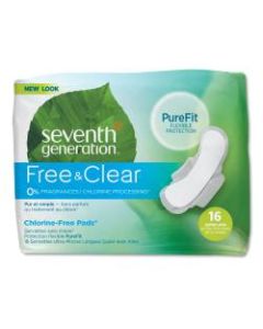 Seventh Generation Free & Clear Chlorine-Free Maxi Pads, Ultra Thin/Super Long, 16 Pads Per Pack, Carton Of 6 Packs
