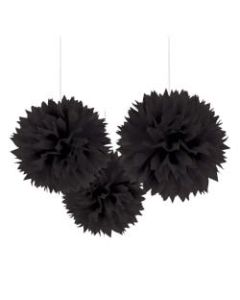 Amscan Fluffy Decorations, 16in, Jet Black, 3 Decorations Per Pack, Set Of 2 Packs