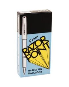 Pilot Razor Point Pens, Extra-Fine Point, 0.3 mm, Black Barrel, Black Ink, Pack Of 12 Pens