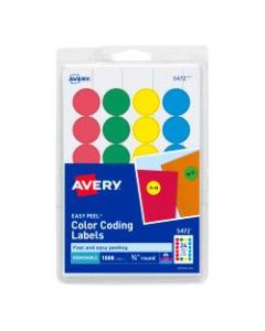 Avery Removable Round Color-Coding Labels, 5472, 3/4in Diameter, Assorted Colors, Pack Of 1,008