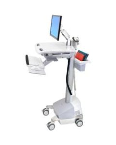 Ergotron StyleView EMR Cart with LCD Arm, SLA Powered - 35 lb Capacity - 4 Casters - Zinc Plated Steel, Plastic, Aluminum - 18.3in Width x 50.5in Height - Gray, White, Polished Aluminum