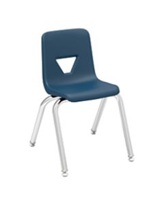 Lorell Classroom Student Plastic Seat, Plastic Back Stacking Chair, 14 1/4in Seat Width, Navy Seat/Silver Frame, Quantity: 4
