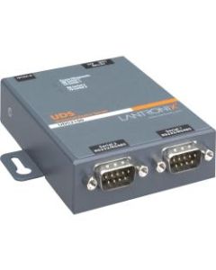 Lantronix 2 Port Serial (RS232/ RS422/ RS485) to IP Ethernet Device Server - US Domestic 110 VAC - Convert from RS-232; RS-485 to Ethernet using Serial over IP technology; Wall Mountable; Rail Mountable; Two DB-9 Serial Ports