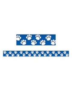 Teacher Created Resources Border Trim, 3in x 35in Strips, Blue With White Paw Prints, Pack Of 12