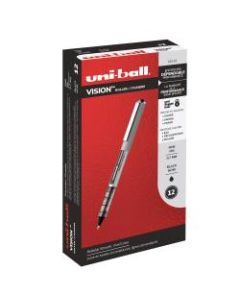 uni-ball Vision Rollerball Pens, Fine Point, 0.7 mm, Gray Barrel, Black Ink, Pack Of 12