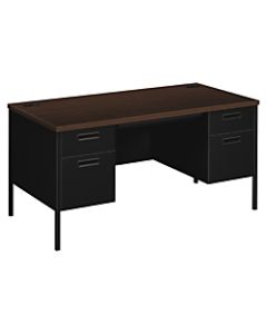 HON Metro Classic Double-Pedestal Desk, 60inW, Mocha/Black