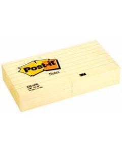 Post-it Notes, 3in x 3in, Lined, Canary Yellow, Pack Of 6 Pads