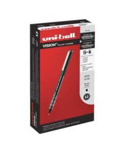 uni-ball Vision Rollerball Pens, Micro Point, 0.5 mm, Black Barrel, Black Ink, Pack Of 12