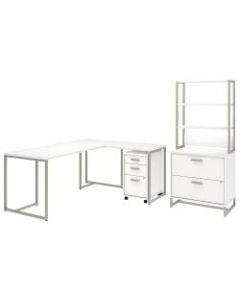 kathy ireland Office by Bush Business Furniture Method 72inW L Shaped Desk with 30inW Return, File Cabinets and Hutch, White, Premium Installation
