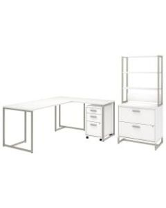 kathy ireland Office by Bush Business Furniture Method 72inW L Shaped Desk with 30inW Return, File Cabinets and Hutch, White, Premium Installation