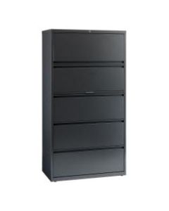 WorkPro 36inW Lateral 5-Drawer File Cabinet, Metal, Charcoal