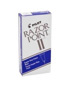 Pilot Razor Point II Markers, Super Fine Point, 0.3 mm, Blue Barrel, Blue Ink, Pack Of 12 Markers