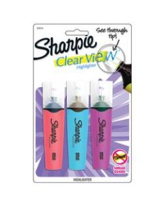 Sharpie Clear View Fluorescent Highlighters, Chisel Tip, Assorted Colors, Pack Of 3