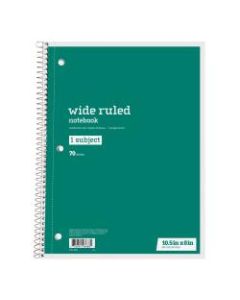 Just Basics Spiral Notebook, 8in x 10-1/2in, Wide Ruled, 70 Sheets, Green