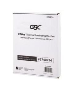 GBC EZUse Thermal Laminating Speed Pouches, 5 mils, 8 1/2in x 11in, Clear, Pack Of 150, 3740724