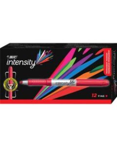 BIC Mark-it Fine-Point Permanent Markers, Red Ink, Silver Barrel, Pack Of 12