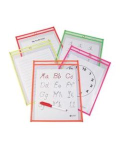 C Line Reusable Dry-Erase Pockets, 9in x 12in, Neon Assorted Colors, Pack Of 10