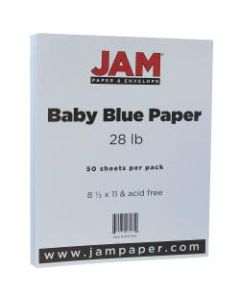 JAM Paper Printer Paper, Letter Size (8 1/2in x 11in), 28 Lb, Baby Blue, Ream Of 50 Sheets