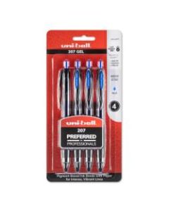 uni-ball Gel 207 Retractable Gel Pens, Medium Point, 0.7 mm, Clear Barrel, Blue Ink, Pack Of 4