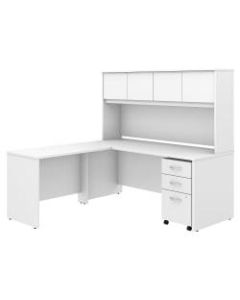 Bush Business Furniture Studio C 72inW x 30inD L Shaped Desk with Hutch, Mobile File Cabinet and 42inW Return, White, Standard Delivery