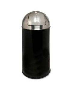 Genuine Joe Classic Round-Top Receptacle, 12 Gallons, Black/Silver