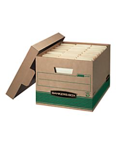 Bankers Box Stor/File Medium-Duty Storage Boxes With Locking Lift-Off Lids And Built-In Handles, Letter/Legal Size, 15in x 12in x 10in, 100% Recycled, Kraft/Green, Case Of 12