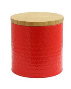 Gibson Home General Store Hollydale Embossed Canister With Lid, 5-1/8in x 4-13/16in, Red/Bamboo