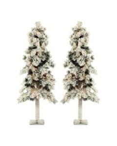 Fraser Hill Farm Snowy Alpine Trees With Clear Lights, 4ft, Set Of 2