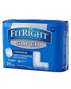 FitRight Super Protective Underwear, Large, 40 - 56in, White, Pack Of 20