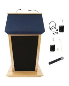 AmpliVox SW3045 - Wireless Patriot Plus Lectern - Skirted Base - 51in Height x 31in Width x 23in Depth - Clear Lacquer, Oak - Hardwood Veneer, Solid Hardwood