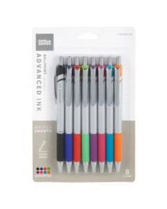Office Depot Brand Advanced Ink Retractable Ballpoint Pens, Needle Point, 0.7 mm, Assorted Barrels, Assorted Ink Colors, Pack Of 8
