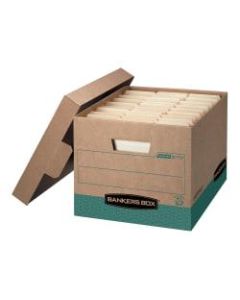 Bankers Box R Kive FastFold BAA Compliant Heavy-Duty Storage Boxes With Locking Lift-Off Lids And Built-In Handles, Letter/Legal Size, 15D x 12in x 10in, 100% Recycled, Kraft/Green, Case Of 12