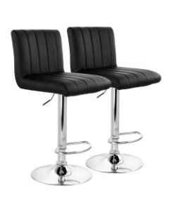 Elama Tufted Faux Leather Adjustable Bar Stools, Black/Chrome, Set Of 2 Stools