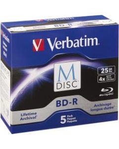 Verbatim M-Disc BD-R 25GB 4X with Branded Surface - 5pk Jewel Case Box - 120mm