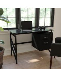 Flash Furniture Glass Computer Desk With 2- Drawer Pedestal, Black/Clear