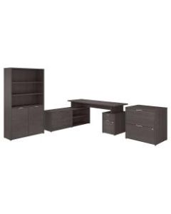 Bush Business Furniture Jamestown 72inW L-Shaped Desk With Lateral File Cabinet And 5-Shelf Bookcase, Storm Gray, Standard Delivery