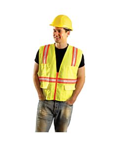 Non-ANSI Contractor Style Solid Vests, X-L, Hi-Viz Orange; Yellow Contrast Trim