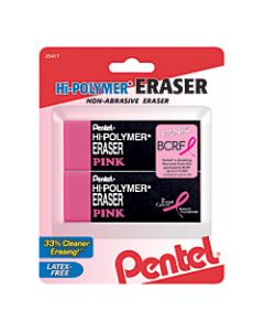 Pentel Hi-Polymer Erasers, Pink, Pack Of 2