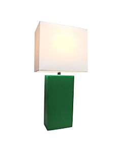 Elegant Designs Monaco Avenue Leather Table Lamp, 21inH, White Shade/Green Base