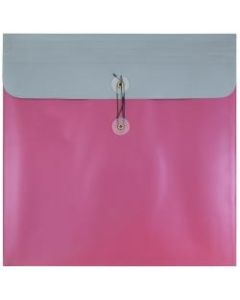 JAM Paper Plastic 13in x 13in Poly Envelopes, Button And String Closure, Metallic Pink, Pack Of 12