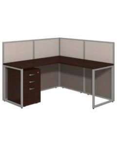 Bush Business Furniture Easy Office L-Desk Open Office With 3-Drawer Mobile Pedestal, Fully Assembled, 44 15/16inH x 60 1/16inW x 60 1/16inD, Mocha Cherry