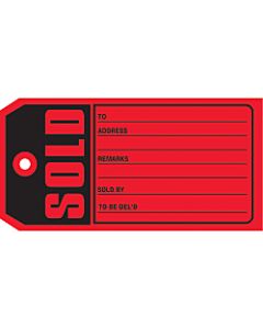 Office Depot Brand "Sold" Tags, #5, 4 3/4in x 2 3/8in, Red, Box Of 500