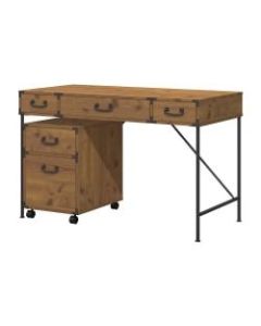 kathy ireland Home by Bush Furniture Ironworks Writing Desk And 2 Drawer Mobile Pedestal, 48inW, Vintage Golden Pine, Standard Delivery