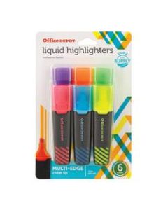 Office Depot Brand Liquid Highlighters, Chisel Point, Black/Translucent Barrel, Assorted Ink Colors, Pack Of 6