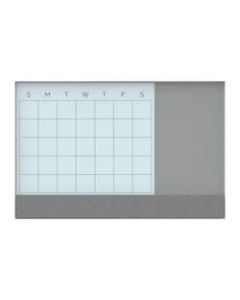 U Brands 3N1 Framed Monthly Calendar White Magnetic Glass Calendar Board with Splits Gray Glass Board and Felt Strip, 24in X 18in, White/Gray Board, White Aluminum Frame