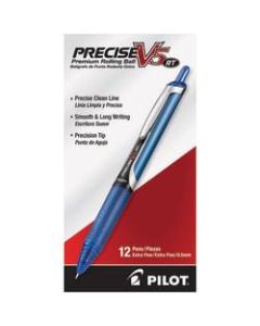 Pilot Precise V5 Liquid Ink Retractable Rollerball Pens, Extra Fine Point, 0.5 mm, Blue Barrels, Blue Ink, Pack Of 12